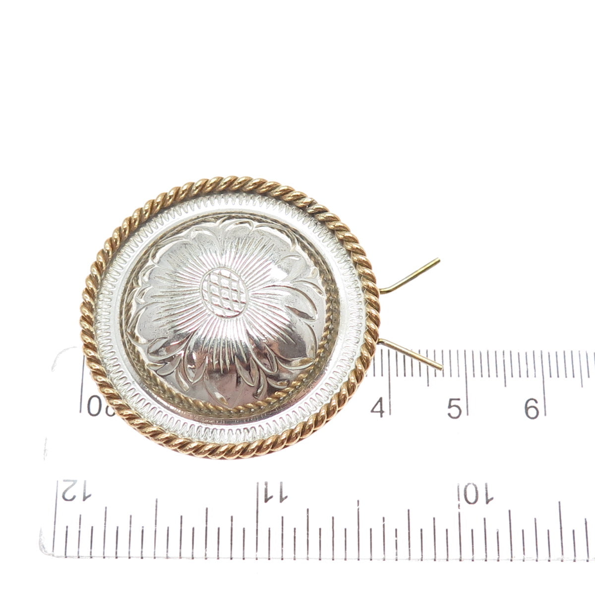 925 Sterling Silver 2-Tone Vintage Engraved Flower Collar / Fur Clip Barrette