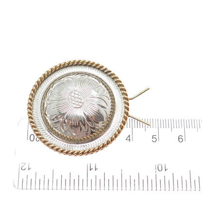 925 Sterling Silver 2-Tone Vintage Engraved Flower Collar / Fur Clip Barrette