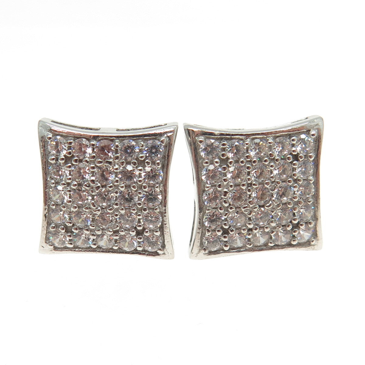 925 Sterling Silver Round-Cut C Z Princess Stud Earrings