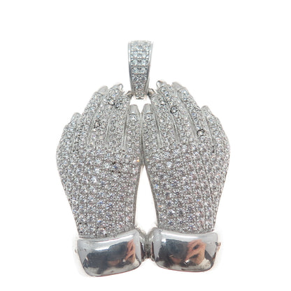925 Sterling Silver Round-Cut Shaped C Z Praying Hands Pendant