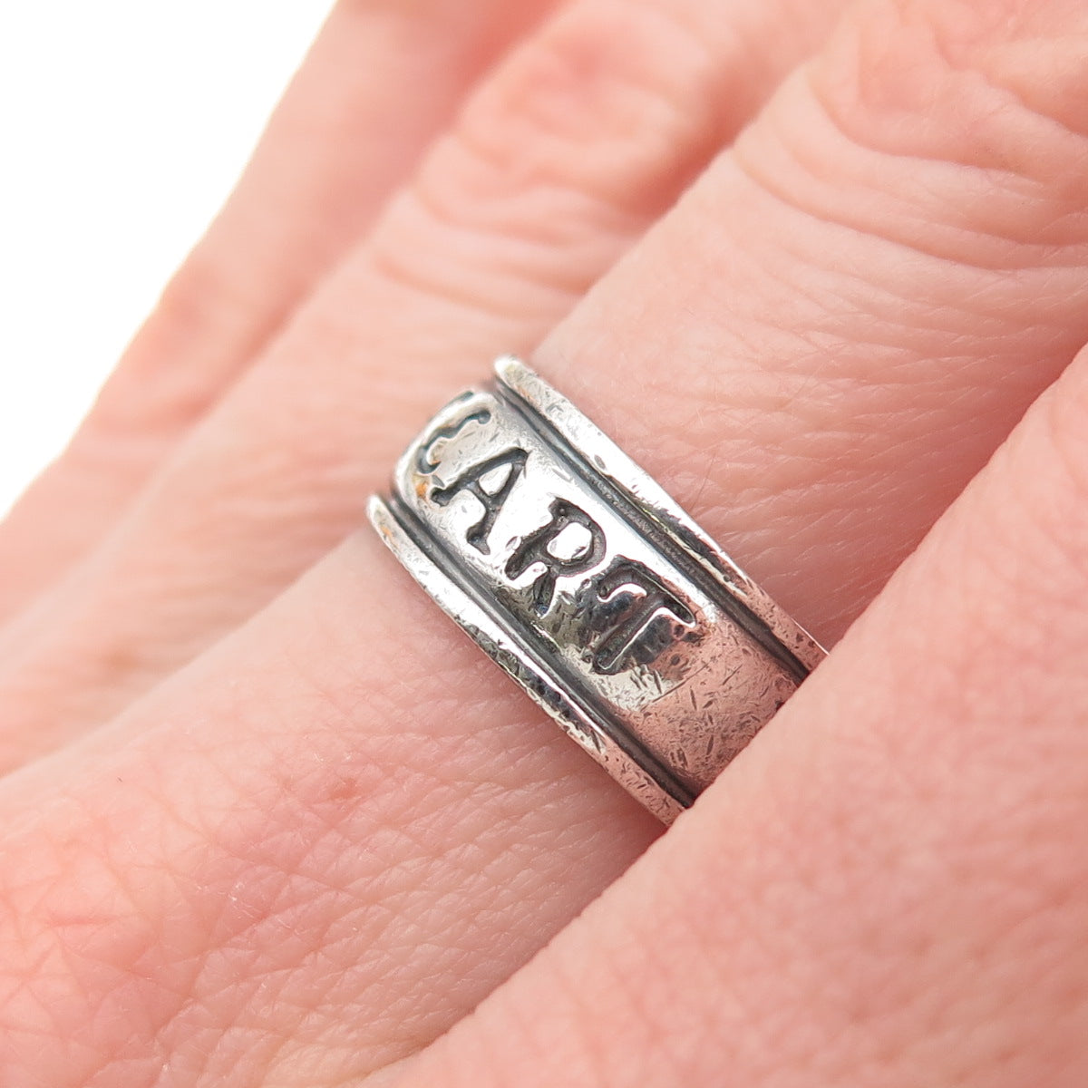TOP 925 Sterling Silver Vintage With All My Heart Rotating Band Ring Size 7.25
