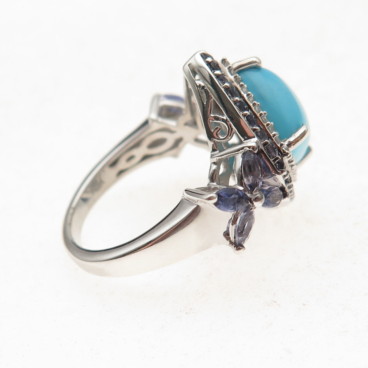 Chuck Clemency 925 Sterling Silver Real Turquoise Tanzanite & Topaz Ring Size 8