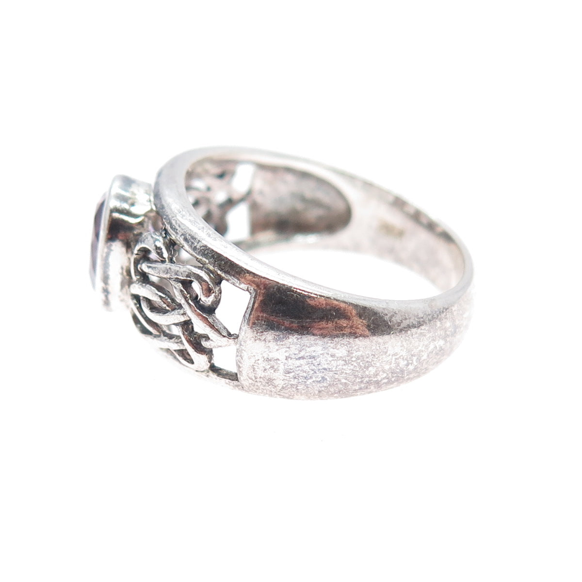 925 Sterling Silver Vintage Real Amethyst Celtic Knot Oxidized Ring Size 9
