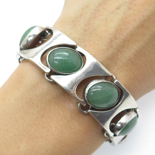 970 Silver Vintage Mexico Real Aventurine Modernist Solid 91.4g Bracelet 6.75"