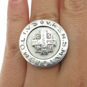 925 Sterling Silver Vintage Enamel Saint Benedict Religious Ring Size 6.25