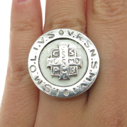925 Sterling Silver Vintage Enamel Saint Benedict Religious Ring Size 6.25
