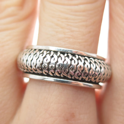 925 Sterling Silver Vintage Woven Oxidized Rotating Band Ring Size 7.5
