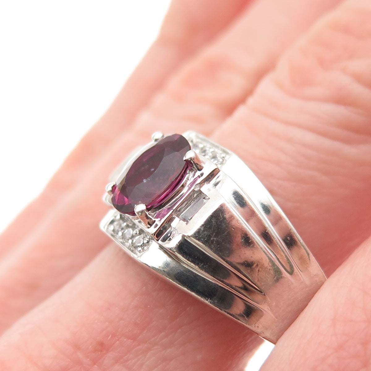 D'JOY 925 Sterling Silver Real Pink Tourmaline & White Topaz Ring Size 10