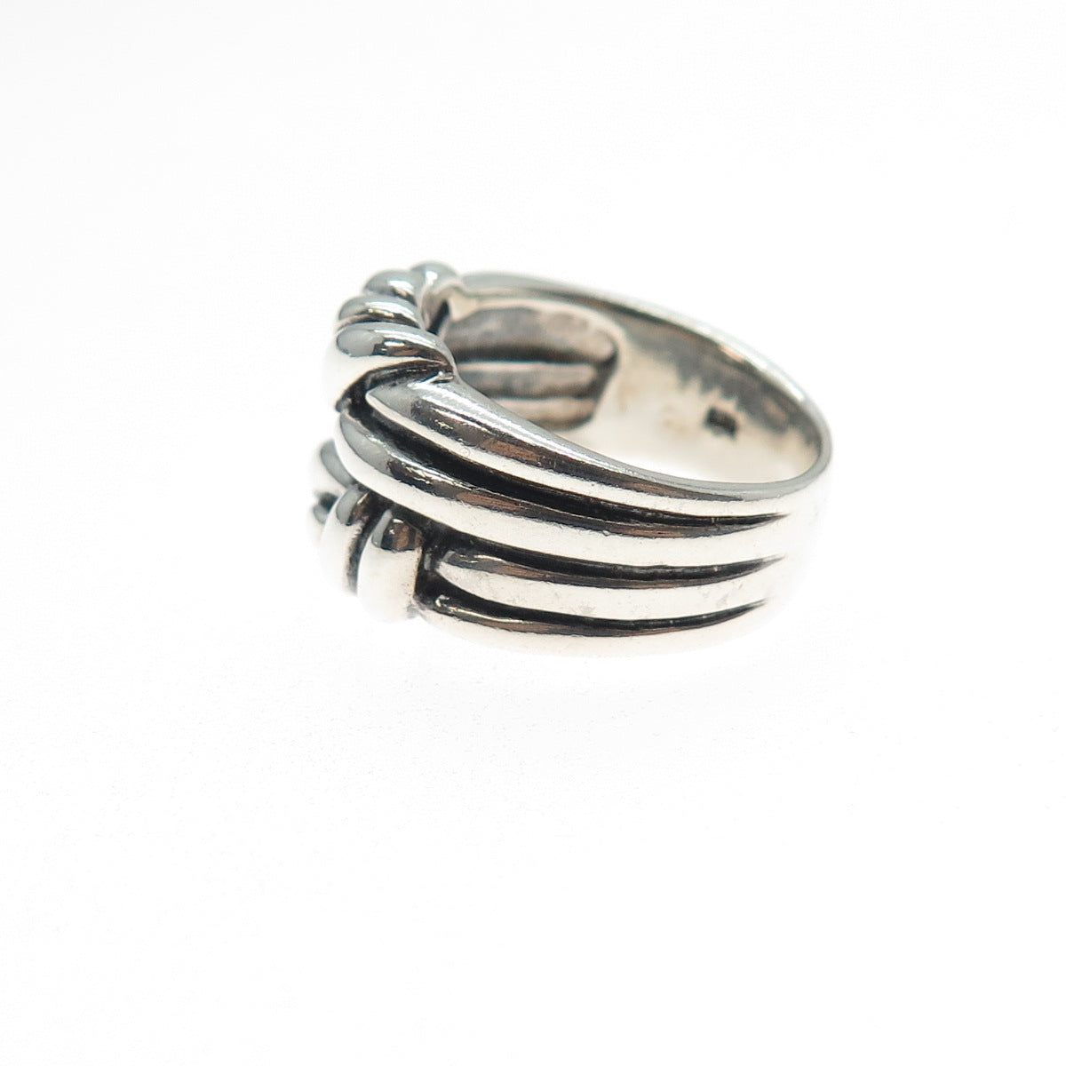 925 Sterling Silver Vintage Modernist Twisted Knot Oxidized Ring Size 6.75