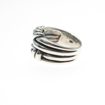 925 Sterling Silver Vintage Modernist Twisted Knot Oxidized Ring Size 6.75