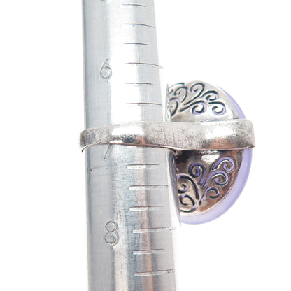 925 Sterling Silver Vintage Real Lavender Jade Black Onyx Statement Ring Size 7