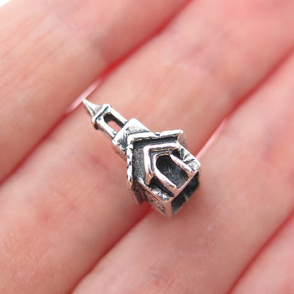 925 Sterling Silver Vintage Old Church Oxidized Minimalist 3D Charm Pendant