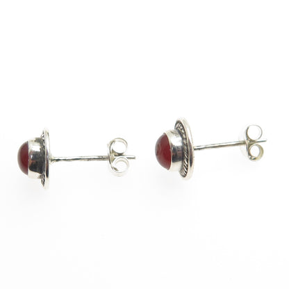 925 Sterling Silver Vintage Real Carnelian Roped Stud Earrings