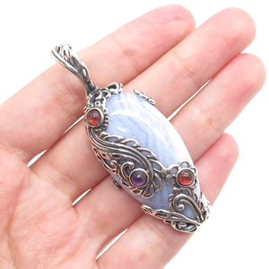 CAROLYN POLLACK 925 Sterling Silver Vintage Lace Agate Amethyst & Garnet Pendant