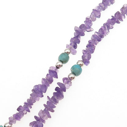 Jay King Desert Rose 925 Sterling Vintage Real Amethyst & Turquoise Necklace 22"