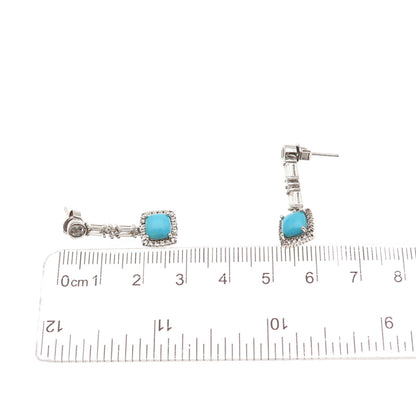 925 Sterling Silver Real Sleeping Beauty Turquoise & White Topaz Dangle Earrings