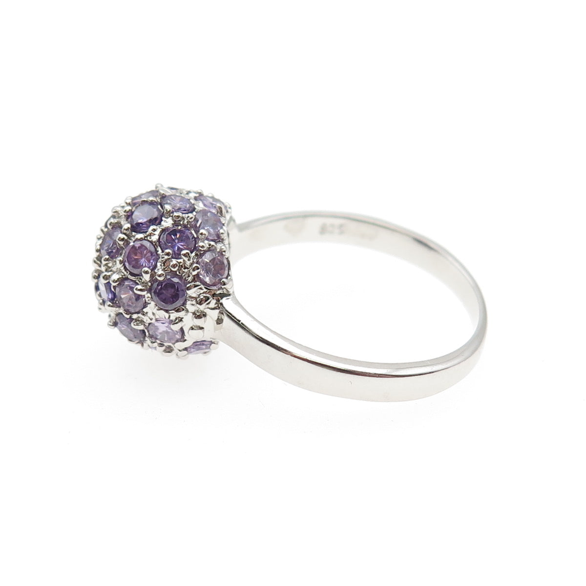 925 Sterling Silver Round-Cut Purple & White C Z Ball Ring Size 8