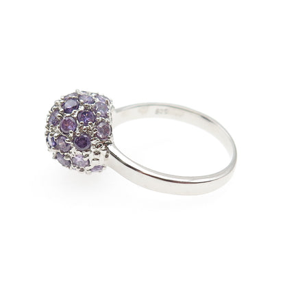 925 Sterling Silver Round-Cut Purple & White C Z Ball Ring Size 8