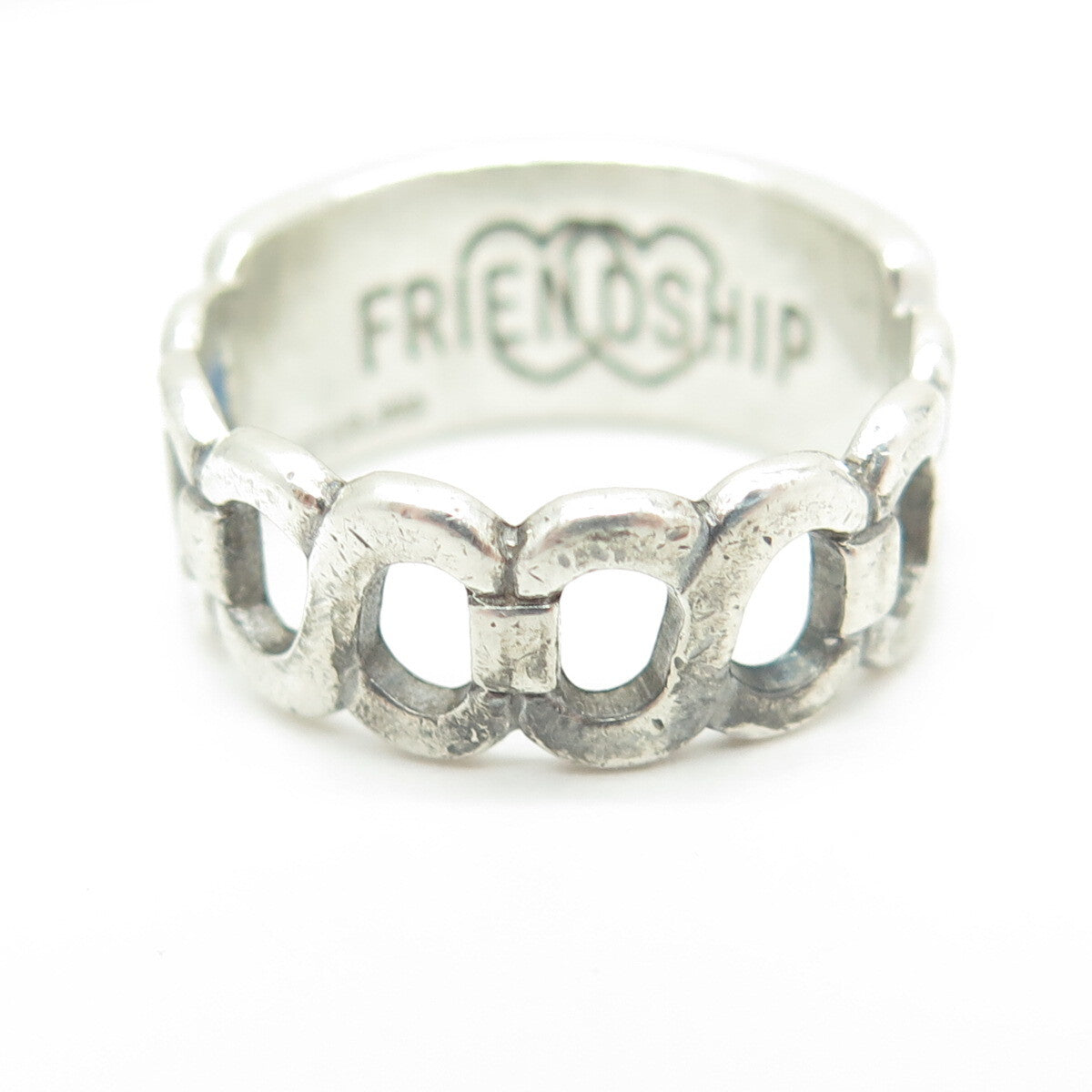 FRIENDSHIP 925 Sterling Silver Vintage Infinity Chain Link Band Ring Size 10