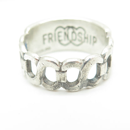 FRIENDSHIP 925 Sterling Silver Vintage Infinity Chain Link Band Ring Size 10