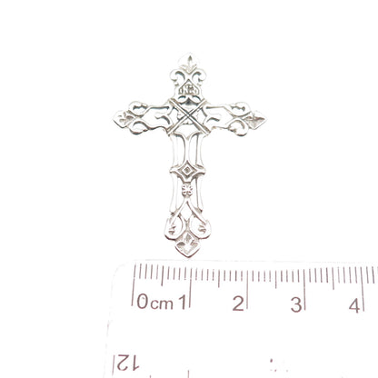 925 Sterling Silver Vintage Fleur de Lis Cross Slide Charm Pendant