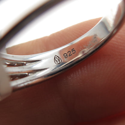 925 Sterling Silver Real Round-Cut Diamond Safety Pin 3-Row Ring Size 7