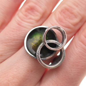 Industria Argentina Sterling Vintage Enamel Modernist Adjustable Ring Size 5.5