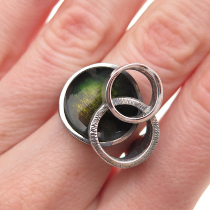 Industria Argentina Sterling Vintage Enamel Modernist Adjustable Ring Size 5.5