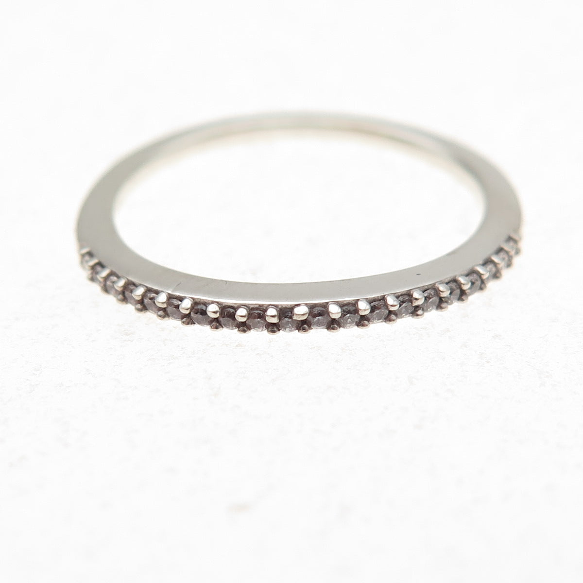 925 Sterling Silver Round-Cut C Z Half Eternity Stackable Band Ring Size 6.75