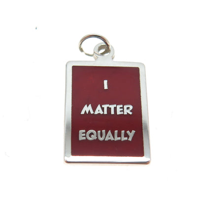 925 Sterling Silver Red Enamel "I Matter Equally" Minimalist Charm Pendant