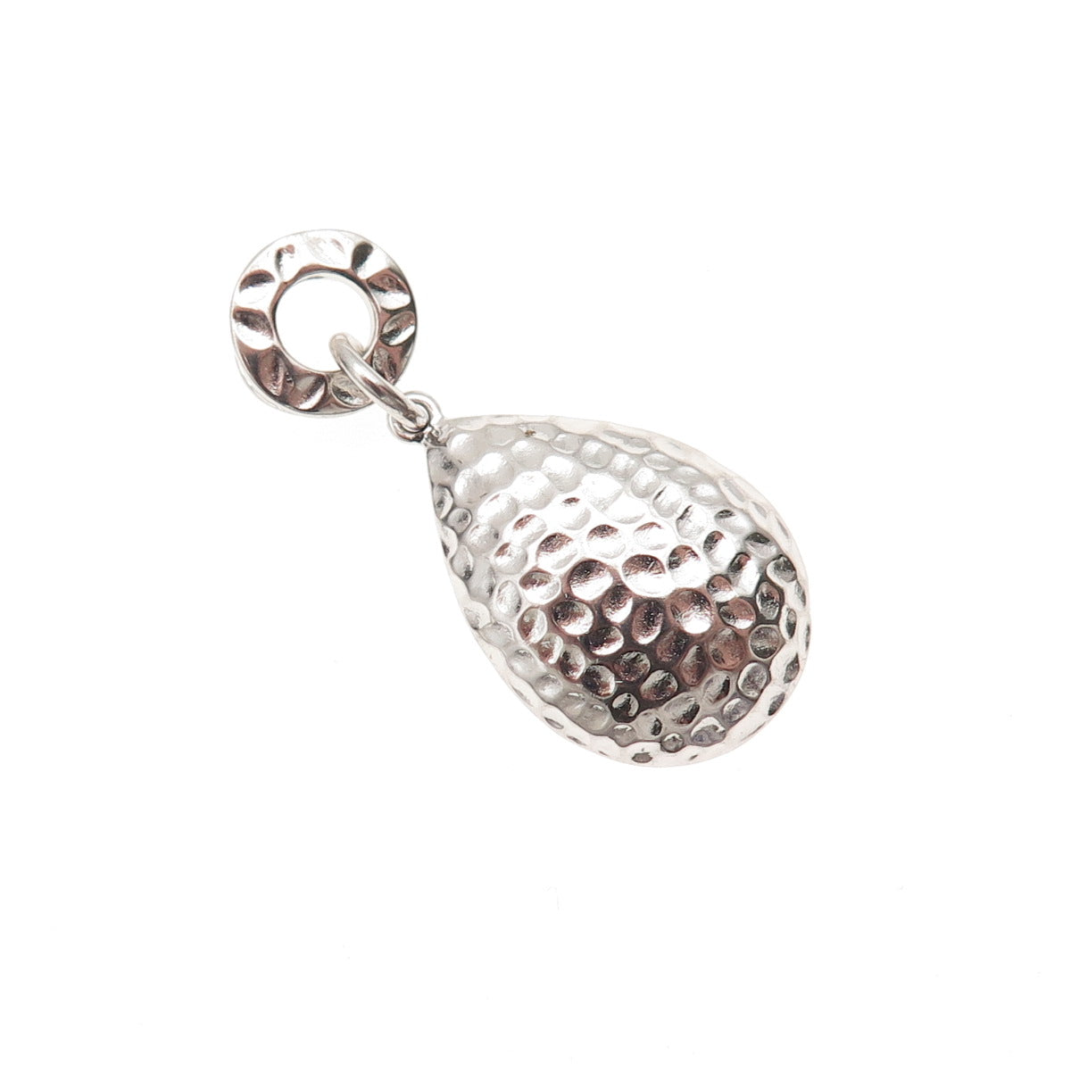 925 Sterling Silver Vintage Hammered Teardrop Slide Charm Pendant