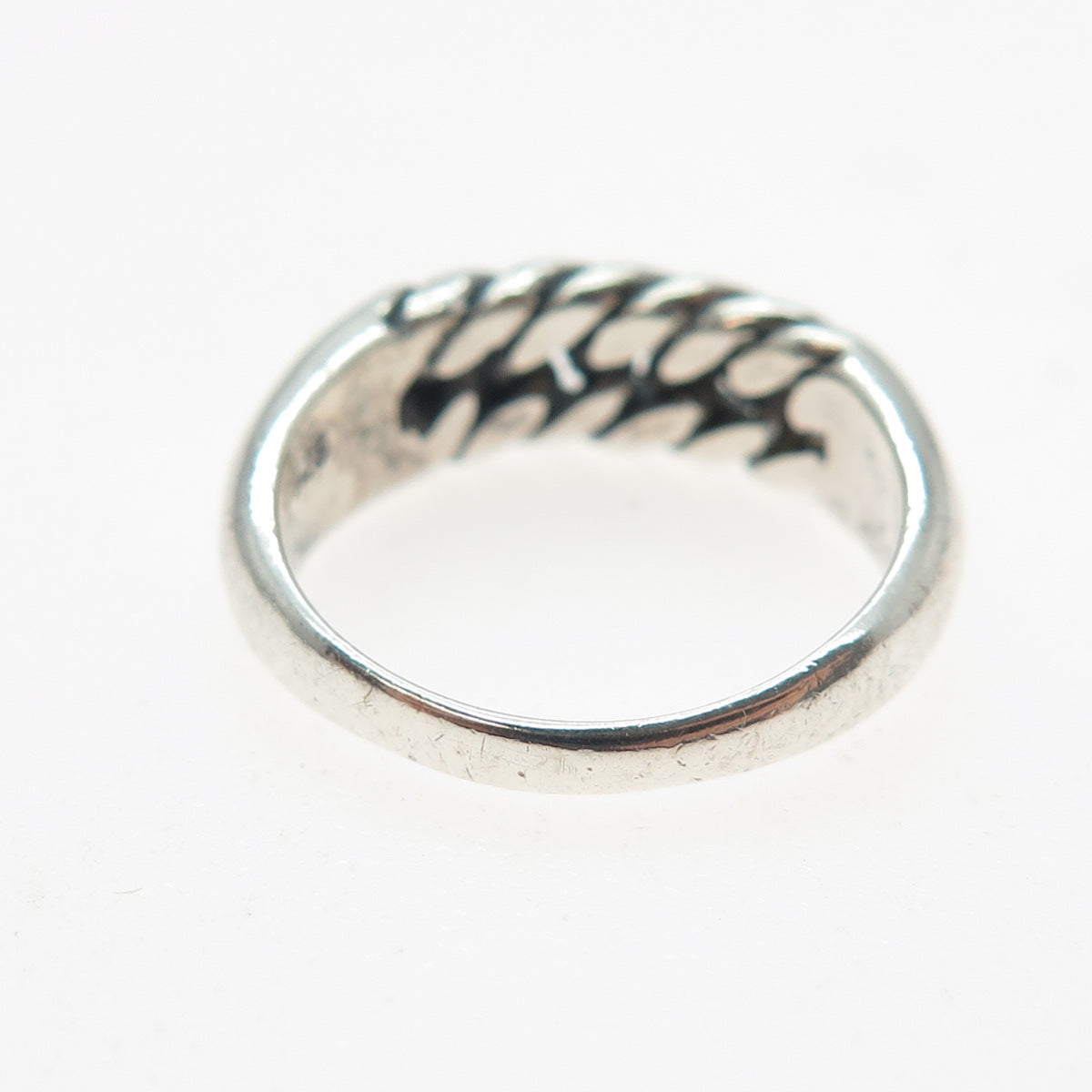 925 Sterling Silver Vintage Curb Chain Oxidized Ring Size 6.25