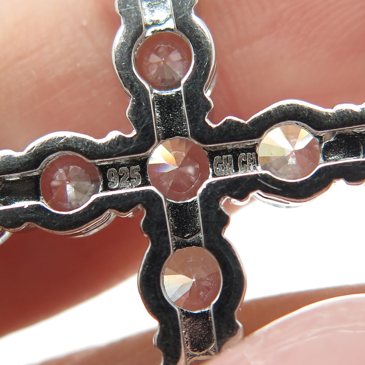 925 Sterling Silver Round-Cut Shaped C Z Cross Pendant