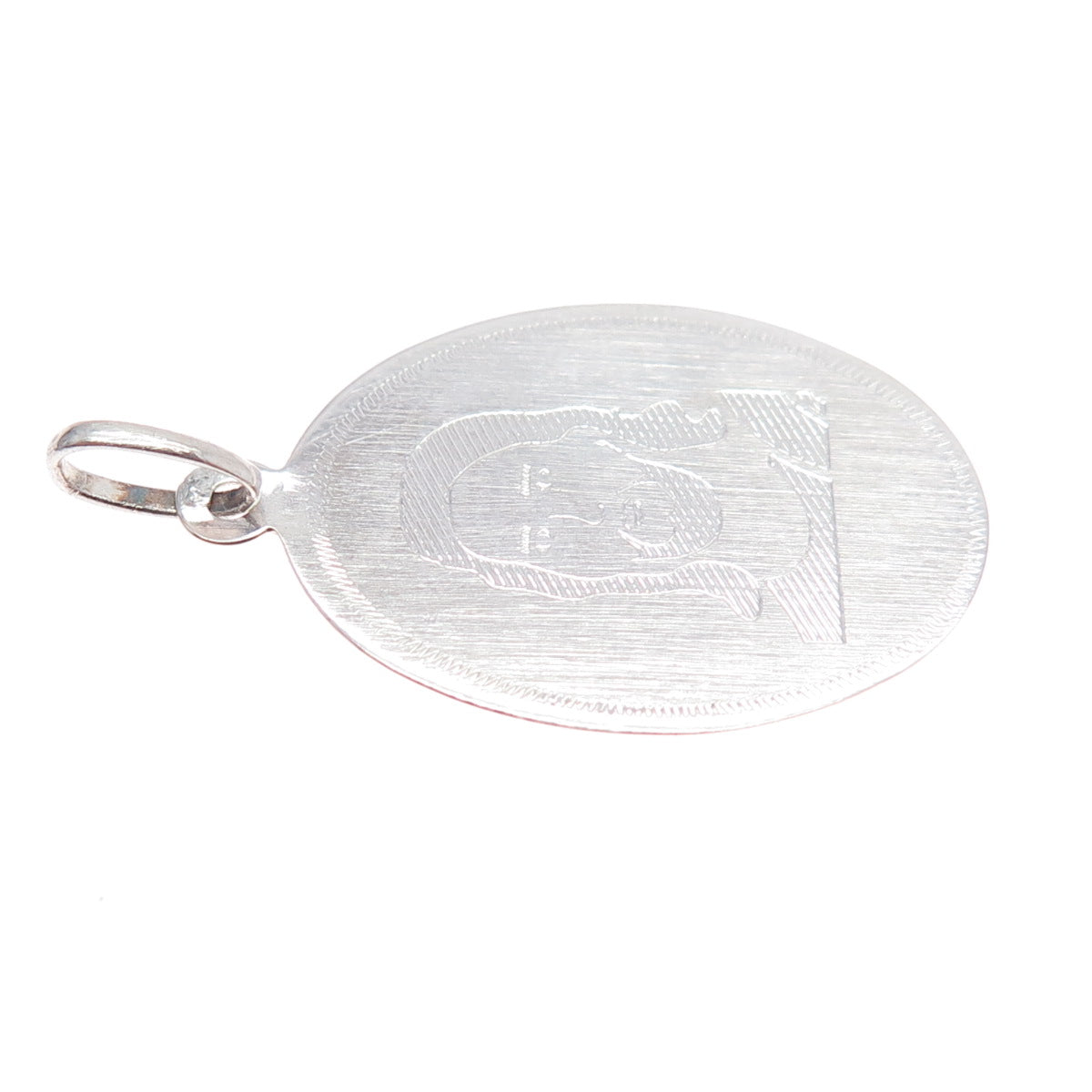 925 Sterling Silver Vintage Engraved Jesus Oval Tag Charm Pendant