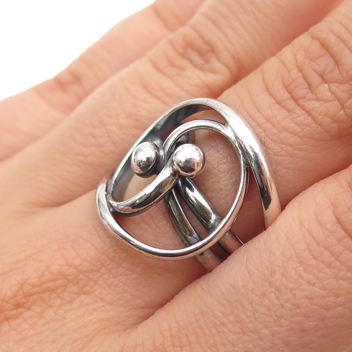 925 Sterling Silver Vintage MSW Modernist Yin Yang Oxidized Ring Size 7