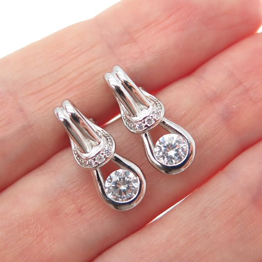 925 Sterling Silver Round-Cut C Z Knot Earrings
