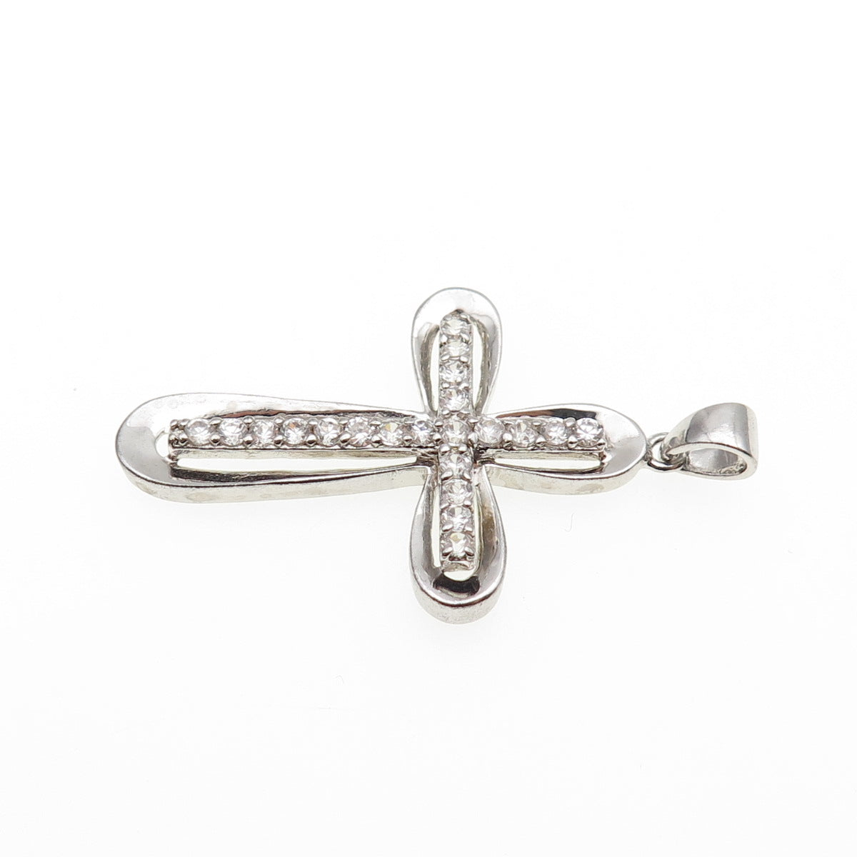 925 Sterling Silver Round-Cut C Z Cross Charm Pendant