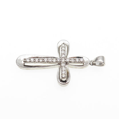 925 Sterling Silver Round-Cut C Z Cross Charm Pendant