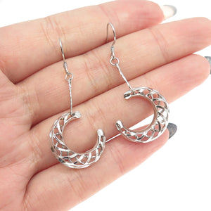 925 Sterling Silver Modernist Crescent Moon Drop Dangling Earrings