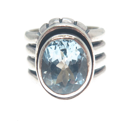 SILPADA 925 Sterling Silver Vintage Real Blue Topaz Multi-Row Ring Size 7.75