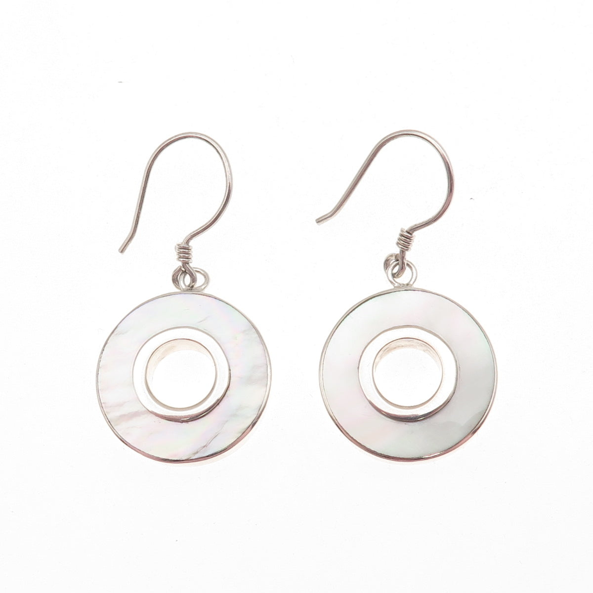 925 Sterling Silver Vintage Real MOP Modernist Disc Dangle Earrings