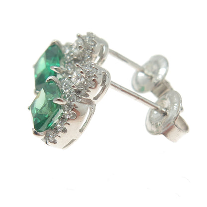 925 Sterling Silver Cushion-Cut Nano Emerald & Round-Cut C Z Earrings