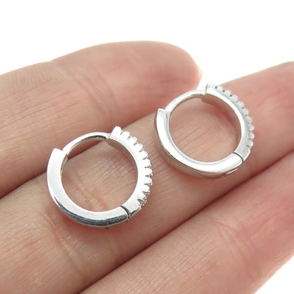 925 Sterling Silver Round-Cut C Z Hoop Earrings