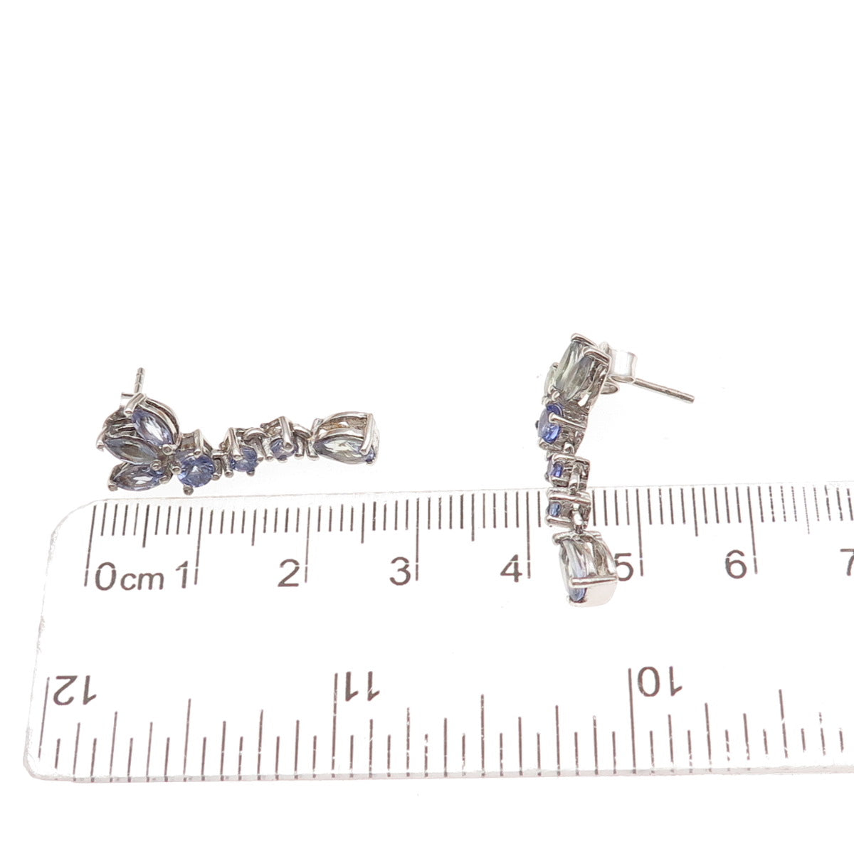 Chuck Clemency 925 Sterling Silver Real Multi-Cut Tanzanite Dangle Earrings