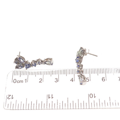 Chuck Clemency 925 Sterling Silver Real Multi-Cut Tanzanite Dangle Earrings