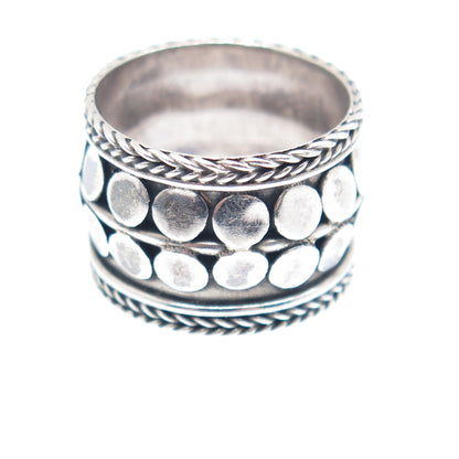 925 Sterling Silver Vintage Modernist Disc Dotted Band Oxidized Ring Size 6