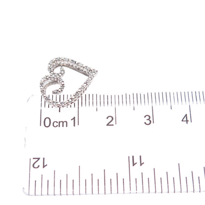 HN HENG NGAI 925 Sterling Silver Real Round-Cut Diamond Heart Mini Slide Pendant