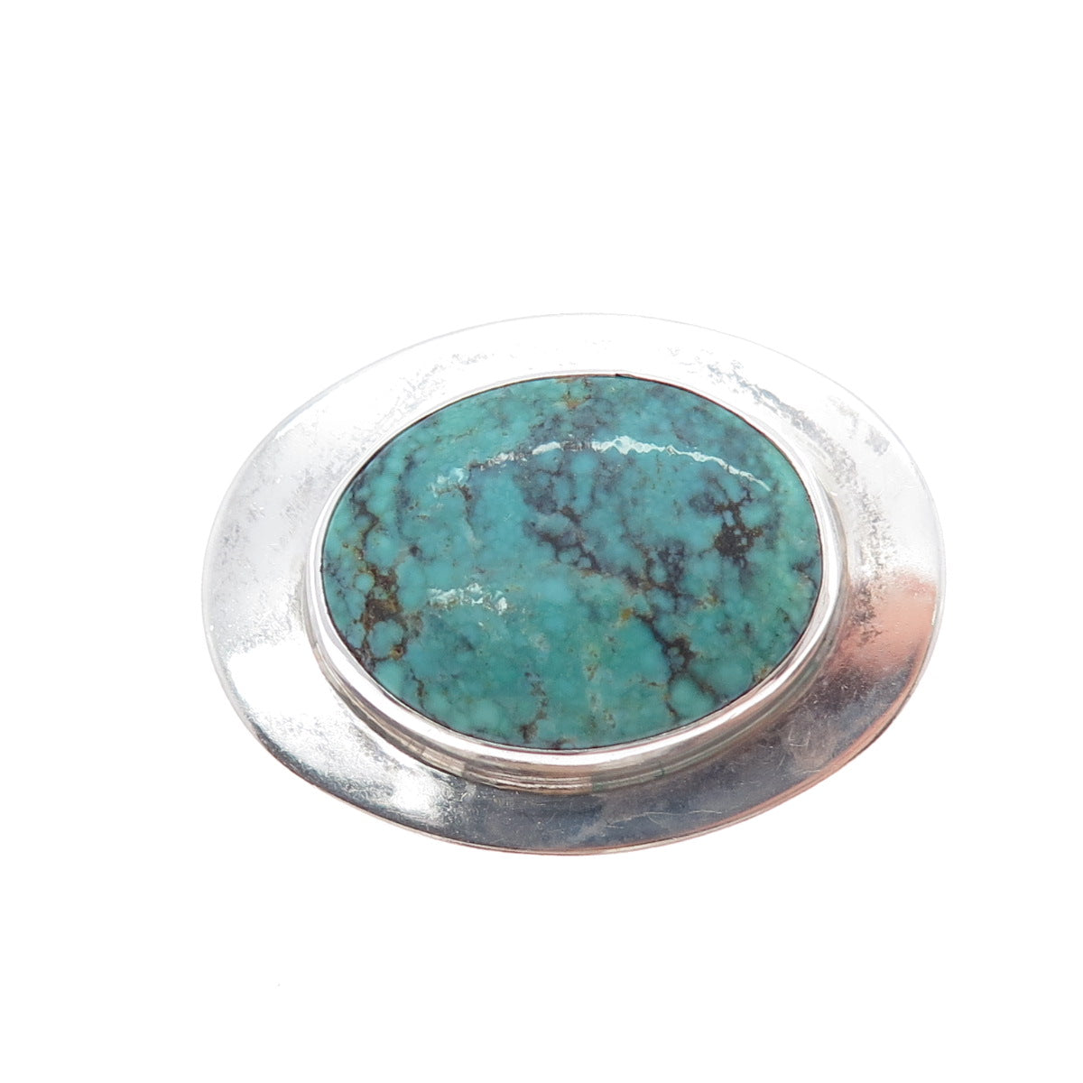 BEN J. CHAVEZ NAVAJO Old Pawn Sterling Vintage Peacock Turquoise Brooch Pendant