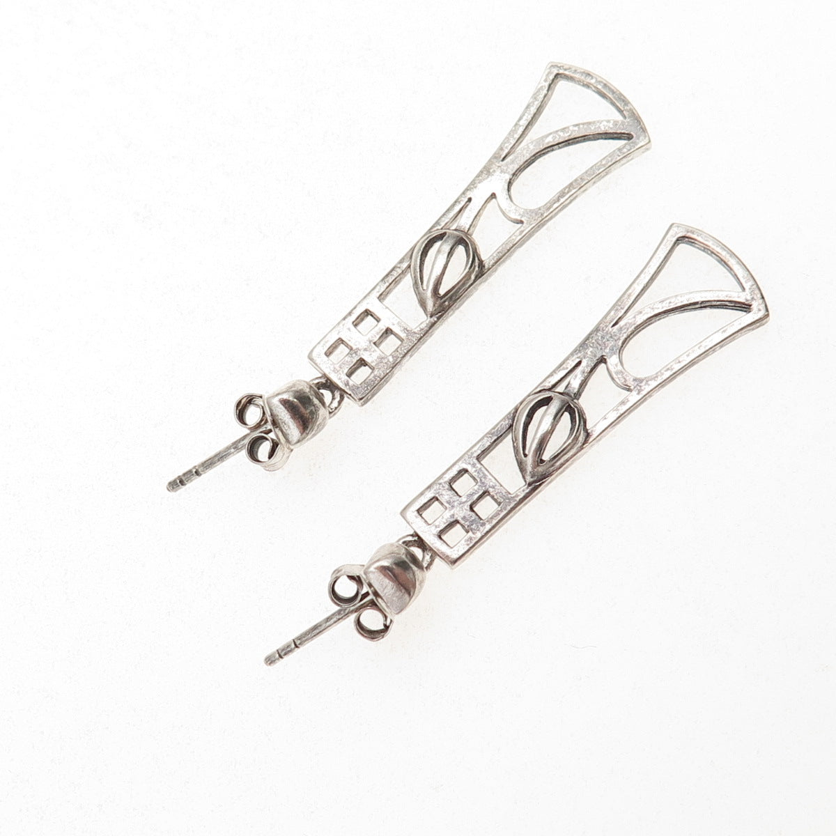 925 Sterling Silver Vintage Tulip Flower Oxidized Dangle Earrings