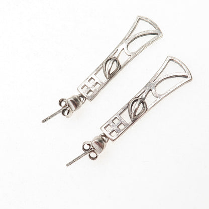 925 Sterling Silver Vintage Tulip Flower Oxidized Dangle Earrings